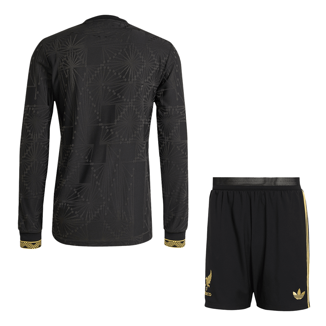Authentic Mexico Third Away Long Sleeve Soccer Jersey Kit(Jersey+Shorts) 2025 Black - Gold Cup