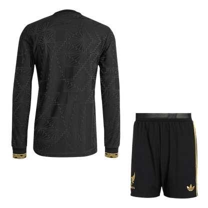 Authentic Mexico Third Away Long Sleeve Soccer Jersey Kit(Jersey+Shorts) 2025 Black - Gold Cup