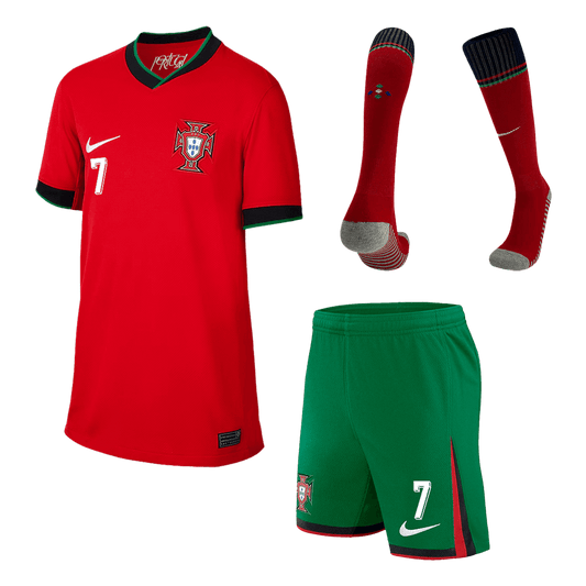 Kid's RONALDO #7 Portugal Home Soccer Jersey Kit(Jersey+Shorts+Socks) Euro 2024