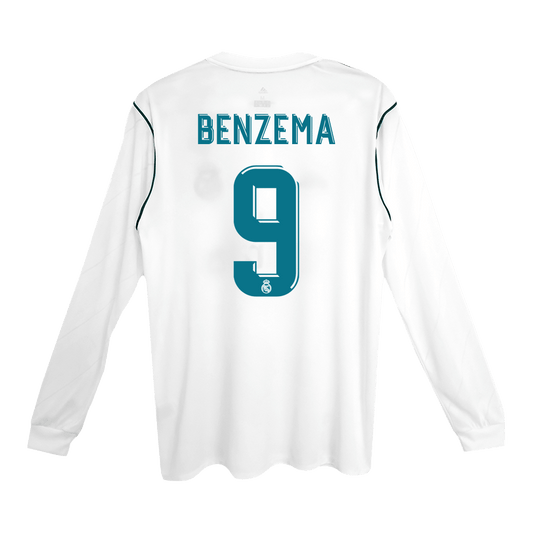 Real Madrid Retro Jersey Custom BENZEMA #9 Soccer Long Sleeve Jersey Home 2017/18