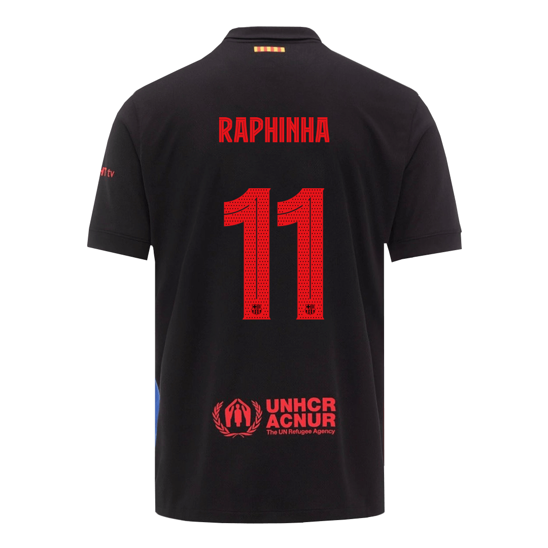 Barcelona Jersey Custom RAPHINHA #11 Soccer Jersey Away 2024/25 - UCL (Old Sponsor)