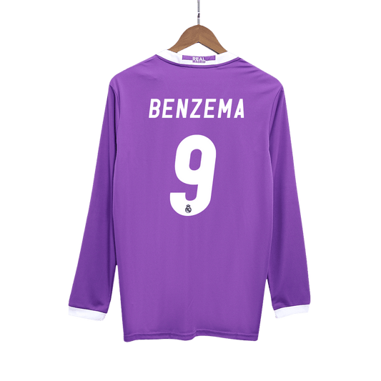 Real Madrid Retro Jersey Custom BENZEMA #9 Soccer Long Sleeve Jersey Away 2016/17