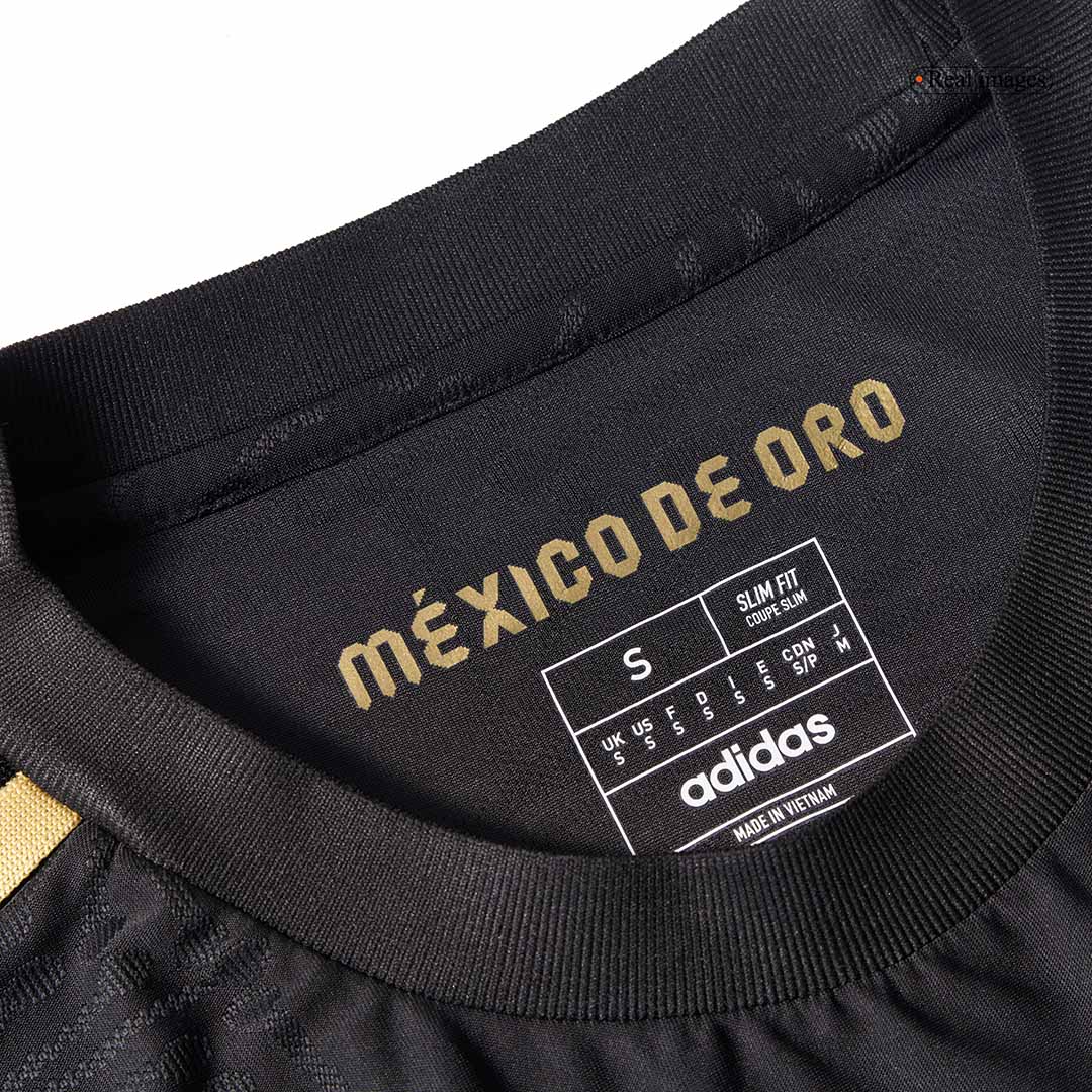 Authentic Mexico Third Away Long Sleeve Soccer Jersey Kit(Jersey+Shorts) 2025 Black - Gold Cup