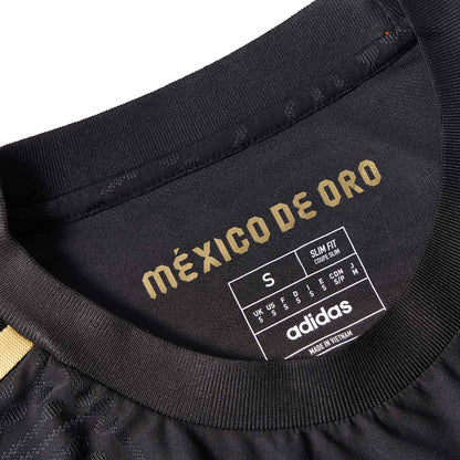 Authentic Mexico Third Away Long Sleeve Soccer Jersey Kit(Jersey+Shorts) 2025 Black - Gold Cup