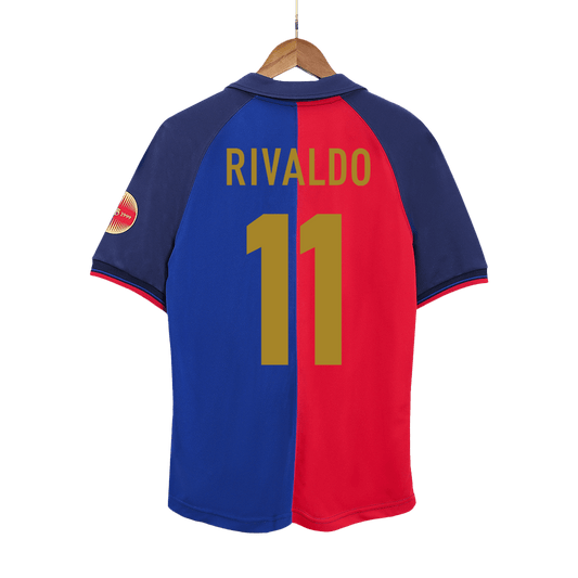 Barcelona Retro Jersey Custom RIVALDO #11 Soccer Jersey Home 1999/00 100th Anniversary