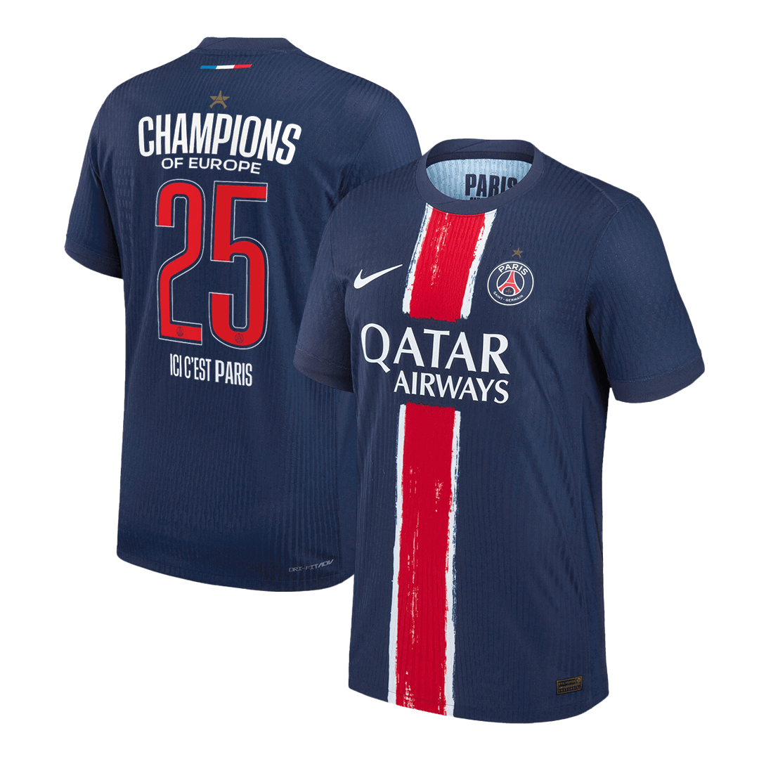 Player Version PSG Jersey Custom CHAMPIONS #25 Soccer Jersey Home 2024/25 CHAMPIONS OF EUROPE