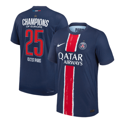 Player Version PSG Jersey Custom CHAMPIONS #25 Soccer Jersey Home 2024/25 CHAMPIONS OF EUROPE
