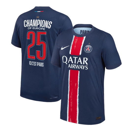 Player Version PSG Jersey Custom CHAMPIONS #25 Soccer Jersey Home 2024/25 CHAMPIONS OF EUROPE