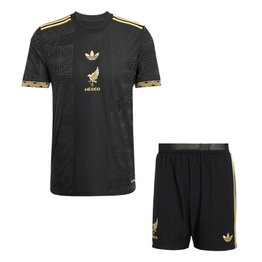 Authentic Mexico Third Away Soccer Jersey Kit(Jersey+Shorts) 2025 Black - Gold Cup