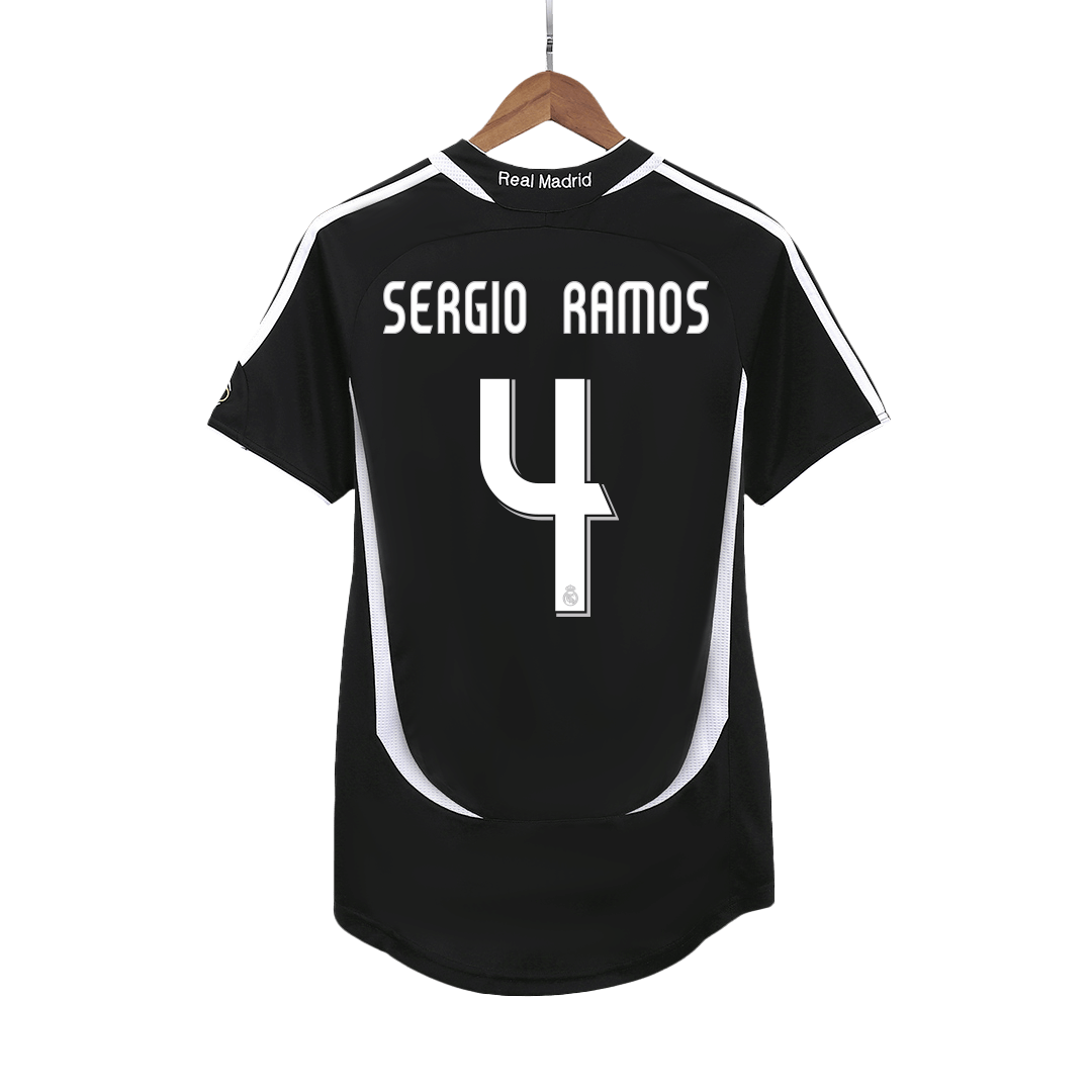 Real Madrid Retro Jersey Custom SERGIO RAMOS #4 Soccer Jersey Away 2006/07