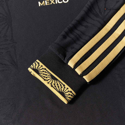 Authentic Mexico Third Away Long Sleeve Soccer Jersey Kit(Jersey+Shorts) 2025 Black - Gold Cup