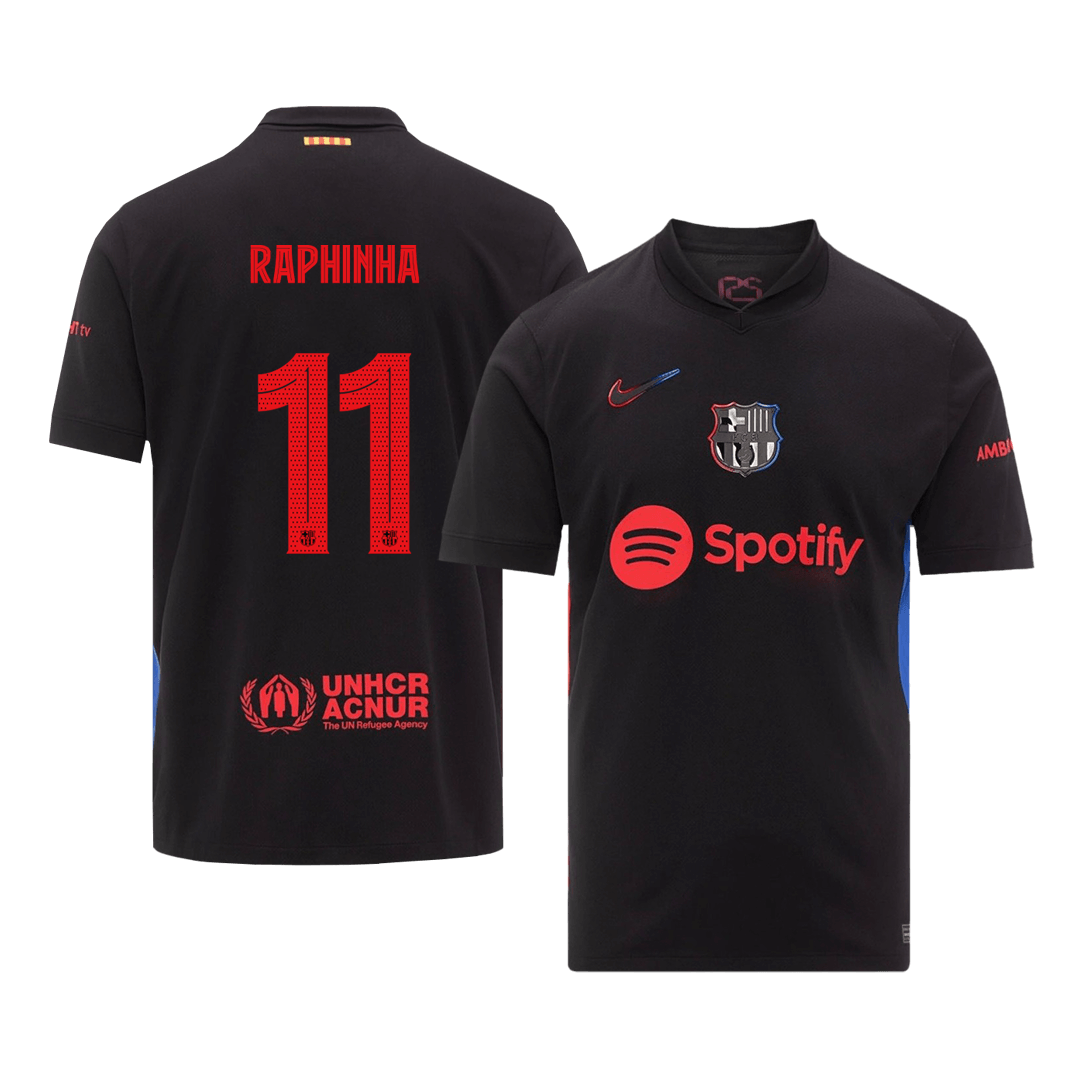 Barcelona Jersey Custom RAPHINHA #11 Soccer Jersey Away 2024/25 - UCL (Old Sponsor)