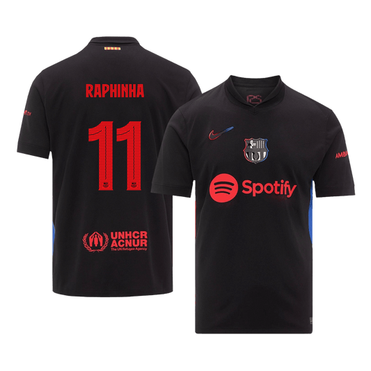 Barcelona Jersey Custom RAPHINHA #11 Soccer Jersey Away 2024/25 - UCL (Old Sponsor)