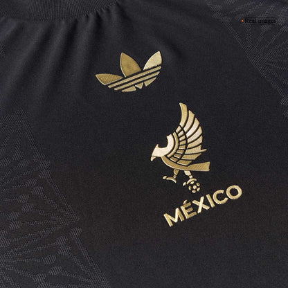Authentic Mexico Third Away Long Sleeve Soccer Jersey Kit(Jersey+Shorts) 2025 Black - Gold Cup