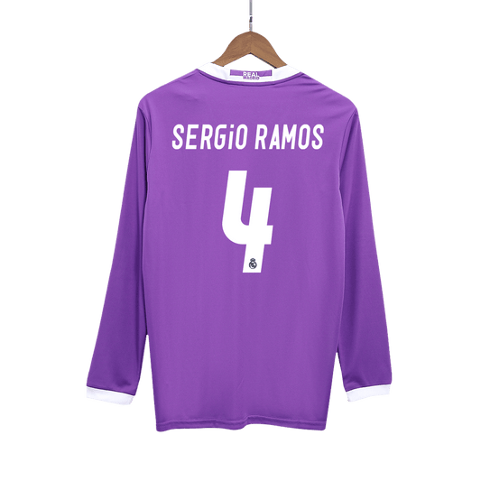 Real Madrid Retro Jersey Custom SERGIO RAMOS #4 Soccer Long Sleeve Jersey Away 2016/17