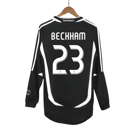 Real Madrid Retro Jersey Custom BECKHAM #23 Soccer Long Sleeve Jersey Away 2006/07