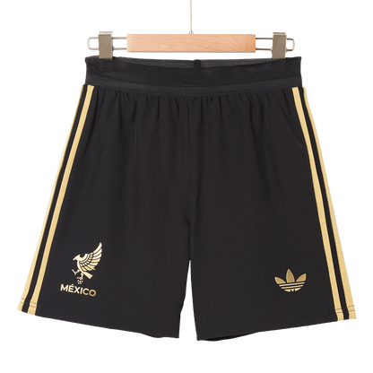 Authentic Mexico Third Away Long Sleeve Soccer Jersey Kit(Jersey+Shorts) 2025 Black - Gold Cup