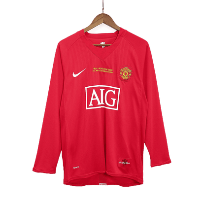 Retro 2007/08 Manchester United Champion League Home Long Sleeve Soccer Jersey - UCL Final