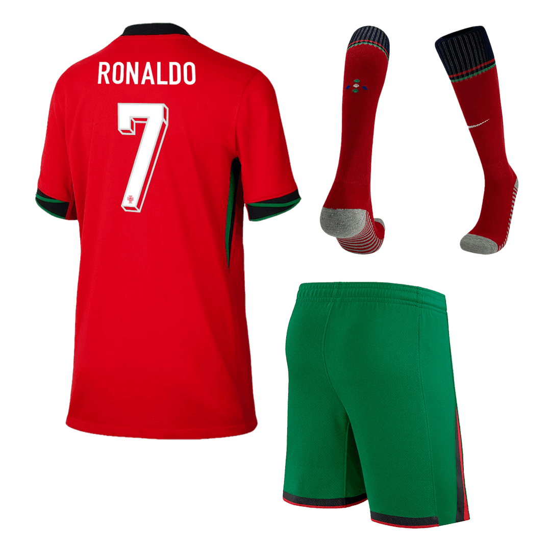 Kid's RONALDO #7 Portugal Home Soccer Jersey Kit(Jersey+Shorts+Socks) Euro 2024