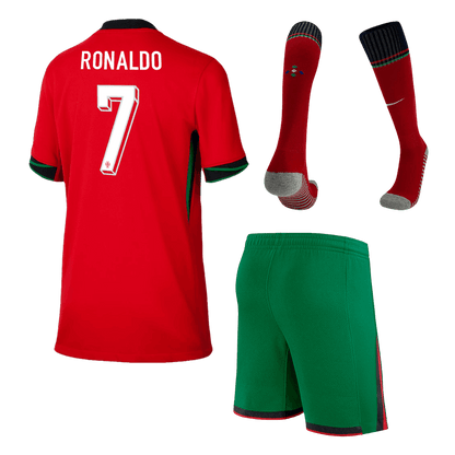 Kid's RONALDO #7 Portugal Home Soccer Jersey Kit(Jersey+Shorts+Socks) Euro 2024