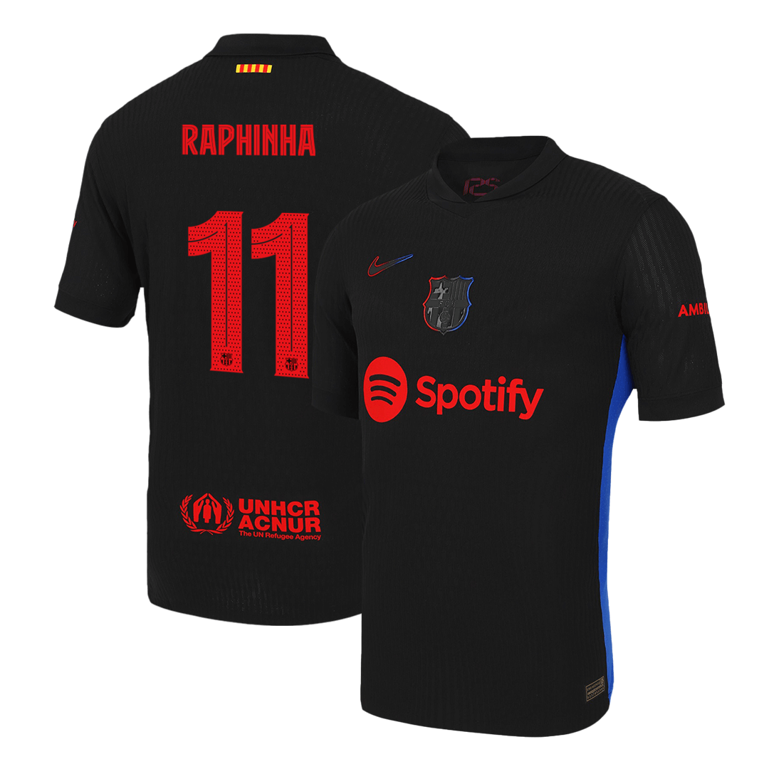 Player Version Barcelona Jersey Custom RAPHINHA #11 Soccer Jersey Away 2024/25 - UCL (Old Sponsor)