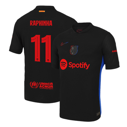 Player Version Barcelona Jersey Custom RAPHINHA #11 Soccer Jersey Away 2024/25 - UCL (Old Sponsor)
