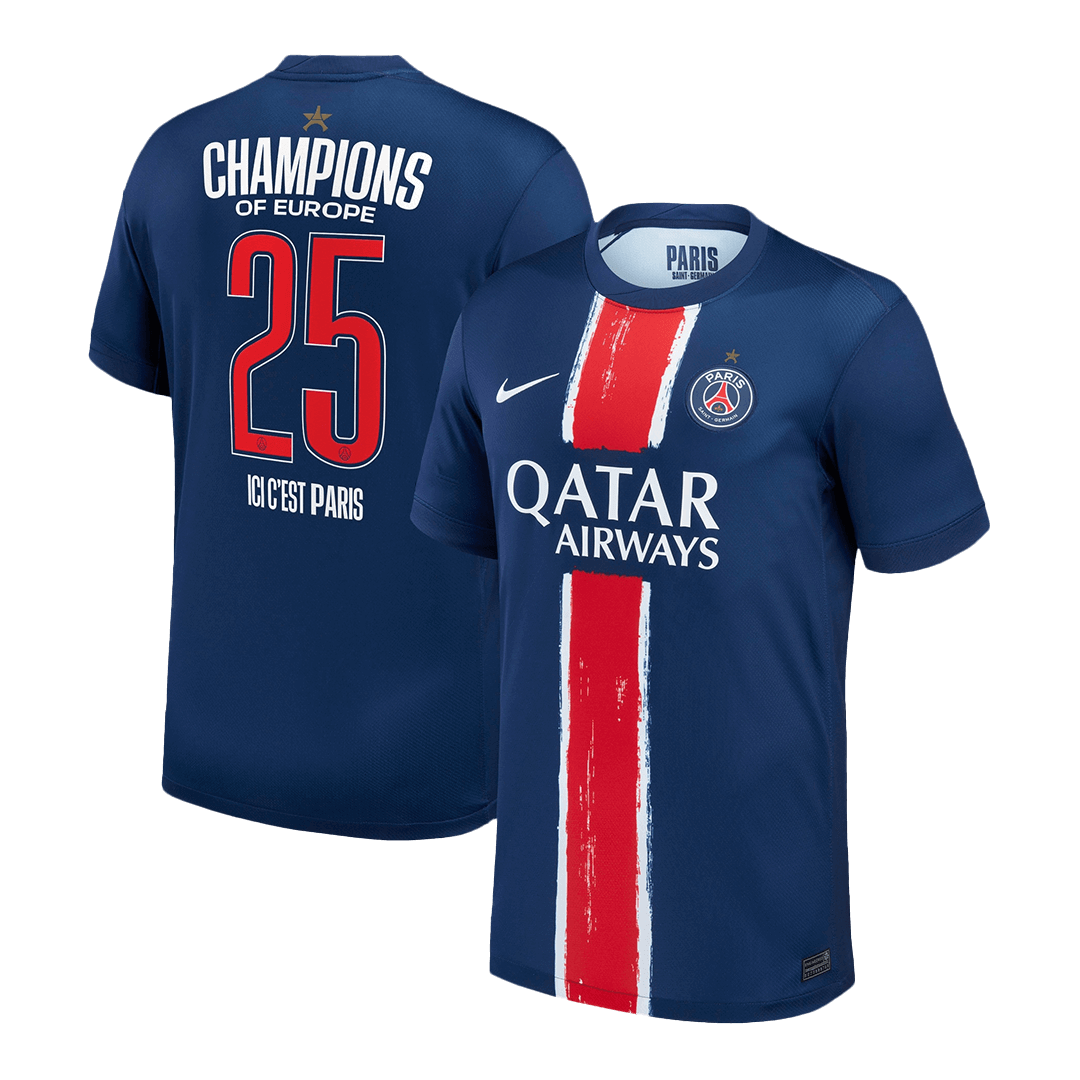 PSG Jersey Custom CHAMPIONS #25 Soccer Jersey Home 2024/25 CHAMPIONS OF EUROPE