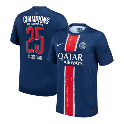 PSG Jersey Custom CHAMPIONS #25 Soccer Jersey Home 2024/25 CHAMPIONS OF EUROPE