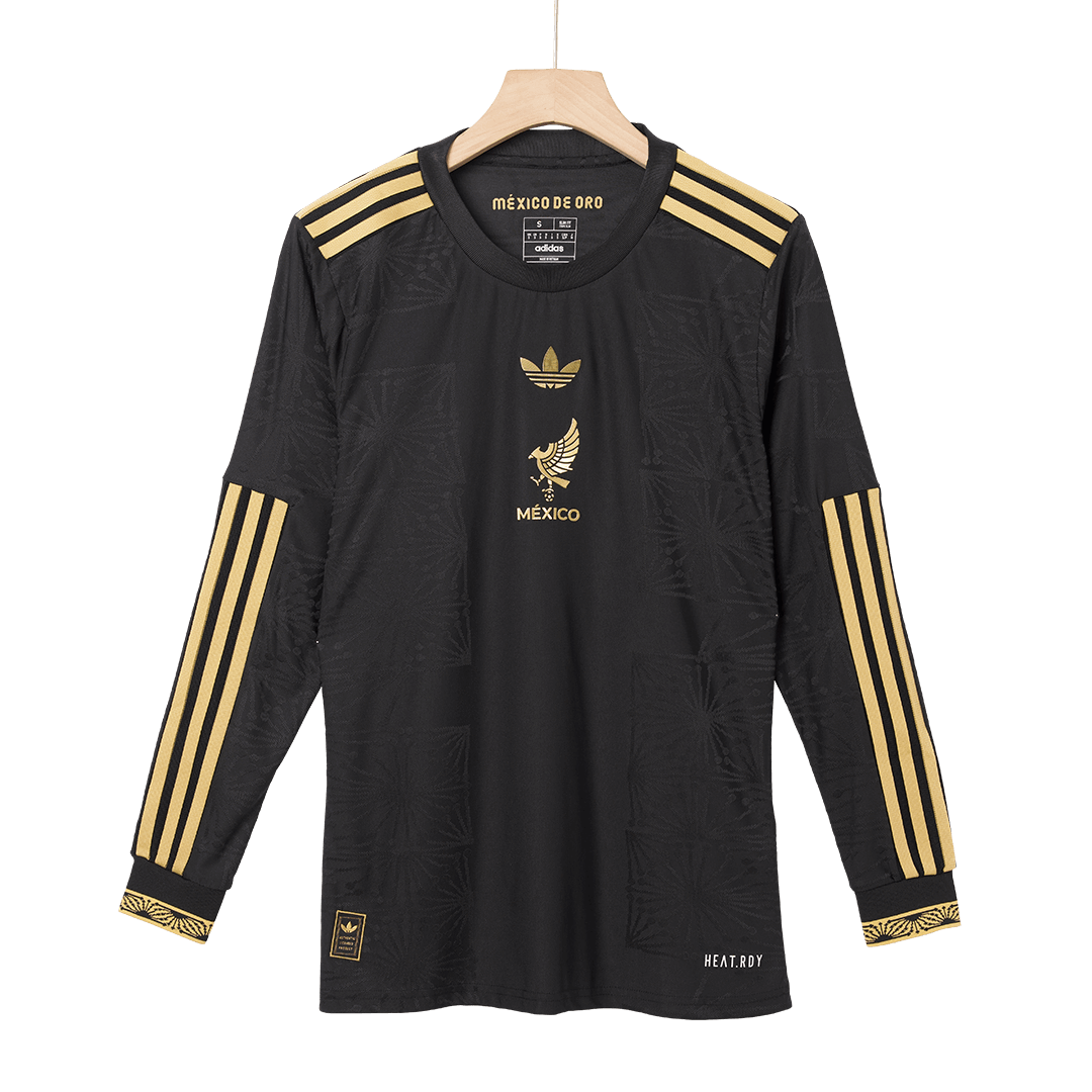 Authentic Mexico Third Away Long Sleeve Soccer Jersey Kit(Jersey+Shorts) 2025 Black - Gold Cup