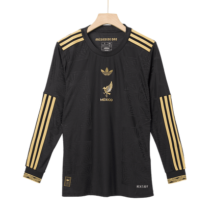 Authentic Mexico Third Away Long Sleeve Soccer Jersey Kit(Jersey+Shorts) 2025 Black - Gold Cup