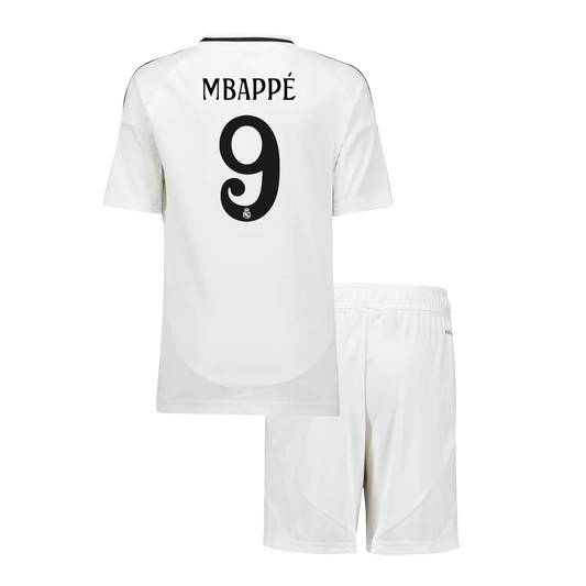 MBAPPE #9 Kid's Real Madrid Home Soccer Jersey Kit (Shirt+Shorts) 2024/25