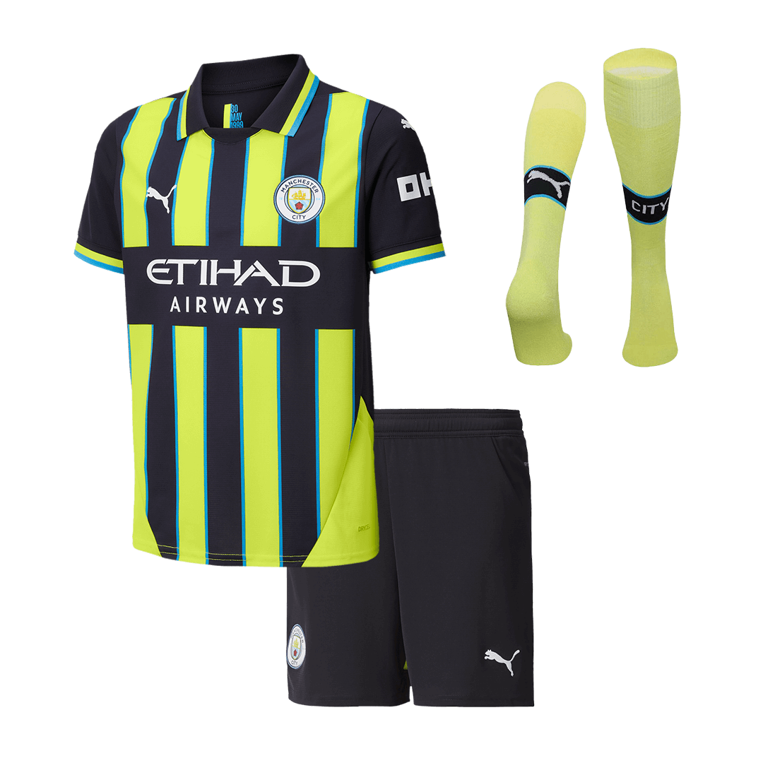 Kid's Manchester City Away Soccer Jersey Kit(Shirt+Shorts+Socks) 2024/25