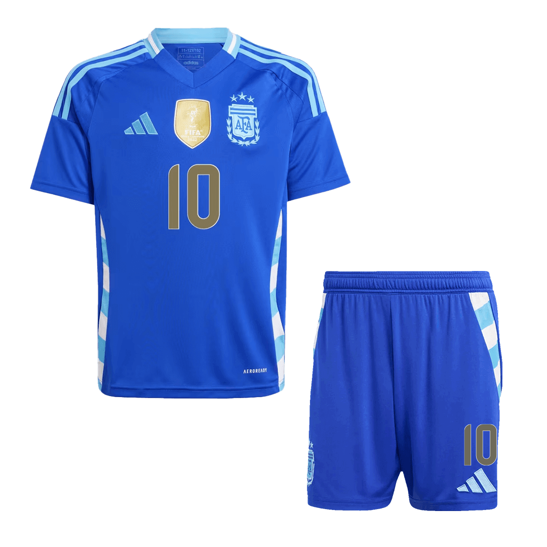 Kid's MESSI #10 Argentina Away Soccer Jersey Kit(Jersey+Shorts) 2024