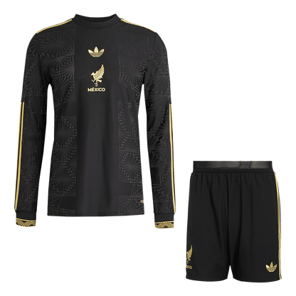 Authentic Mexico Third Away Long Sleeve Soccer Jersey Kit(Jersey+Shorts) 2025 Black - Gold Cup