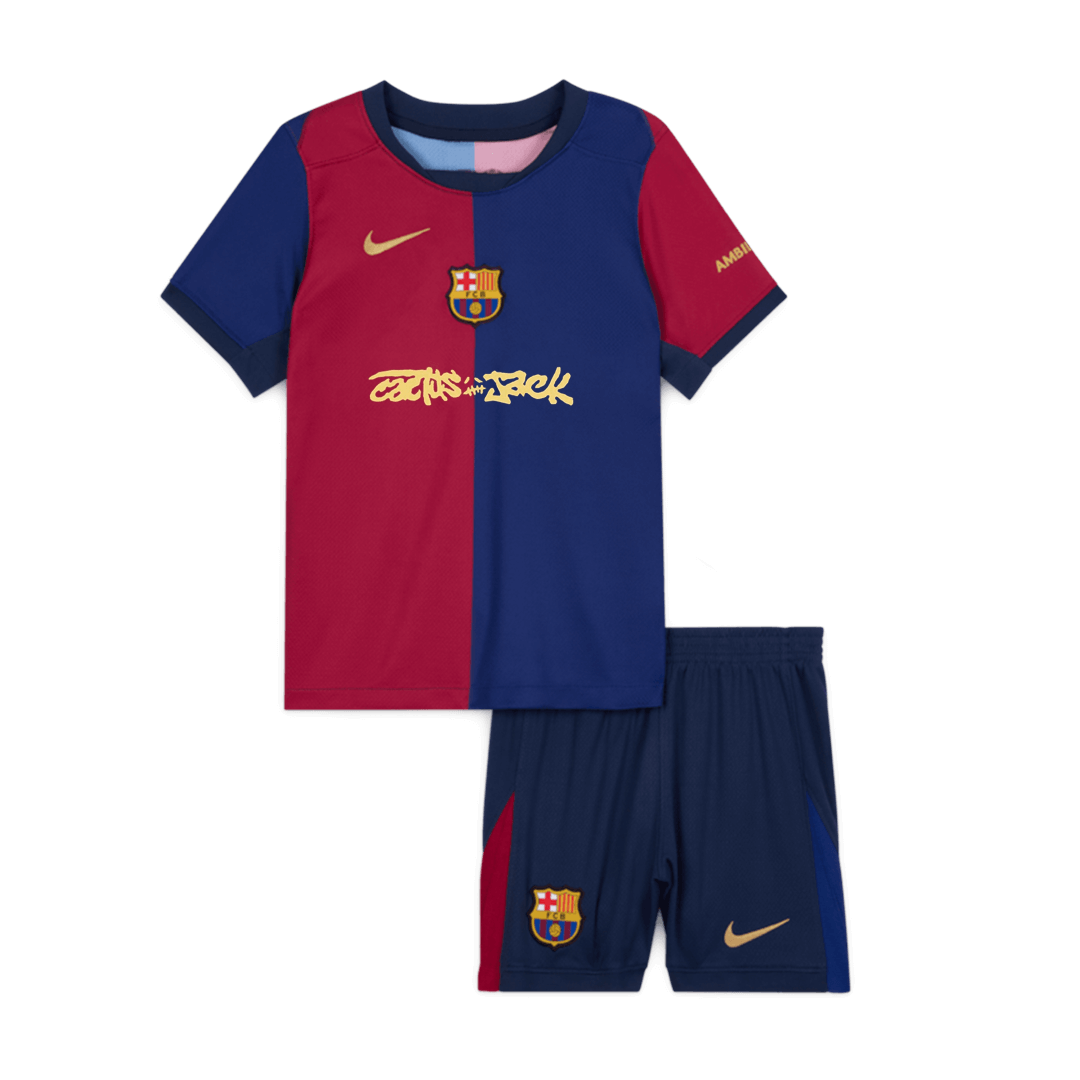 Kids Barcelona X Travis Scott Custom Home Soccer Kits 2024/25
