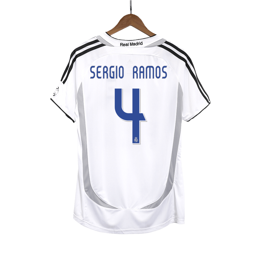 Real Madrid Retro Jersey Custom SERGIO RAMOS #4 Soccer Jersey Home 2006/07