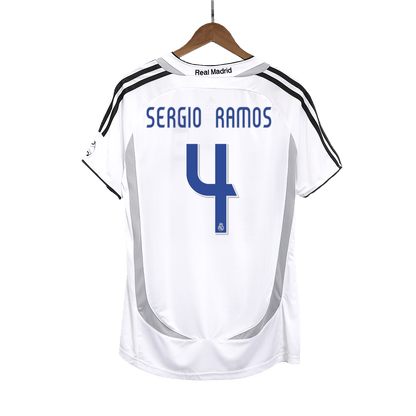 Real Madrid Retro Jersey Custom SERGIO RAMOS #4 Soccer Jersey Home 2006/07