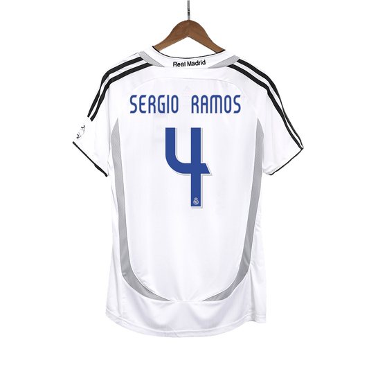 Real Madrid Retro Jersey Custom SERGIO RAMOS #4 Soccer Jersey Home 2006/07